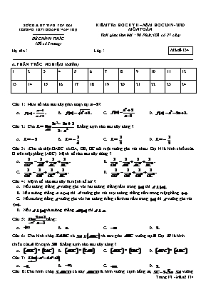 Đề kiểm tra học kỳ II môn Toán Lớp 11 - Mã đề 034 - Năm học 2019-2020 - Trường THPT Hoàng Văn Thụ